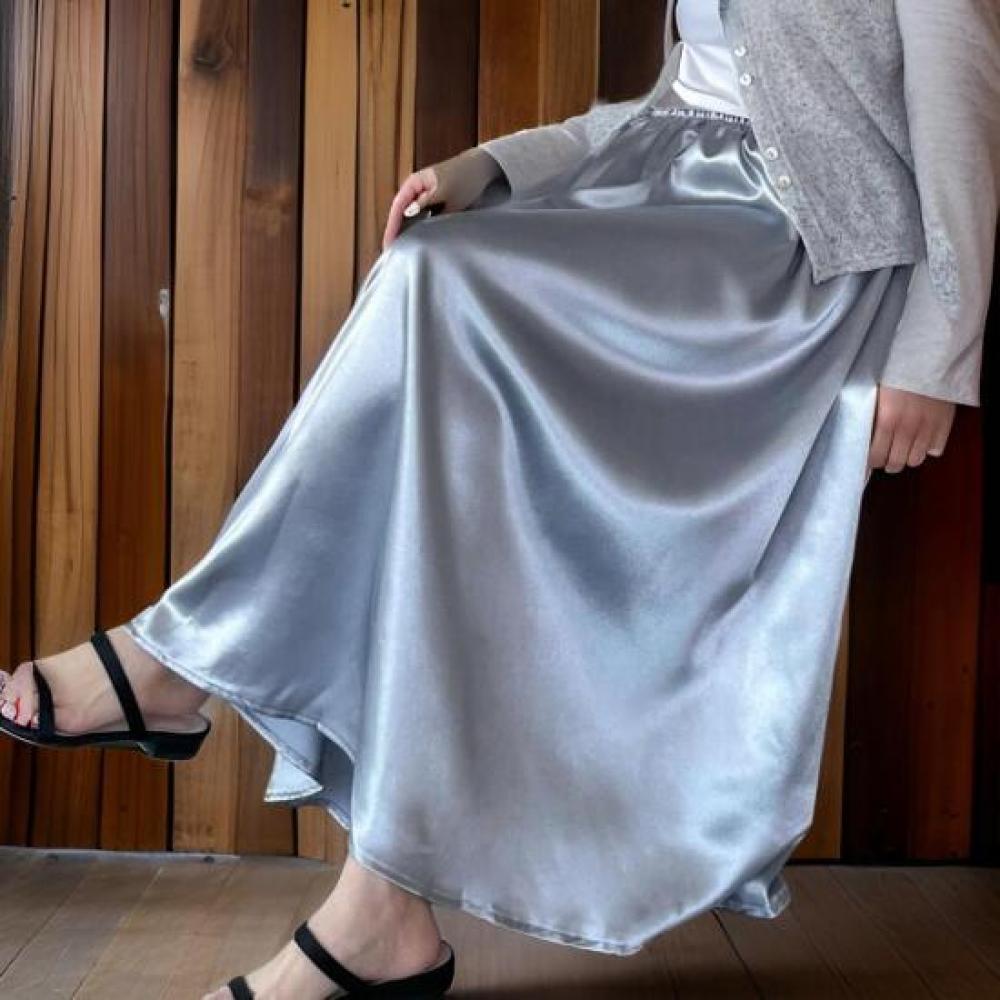 New Arrivals Open Run Women Big Size Flare Long Skirt Glossy Bling