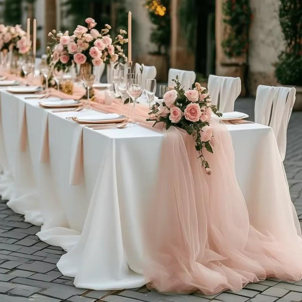 Semi-Sheer Gauze Tulle Sheer Table Runner Elegant Tulle Boho Rustic Gauze Tablecloth DIY Chiffon Table Runner Party Table Decor