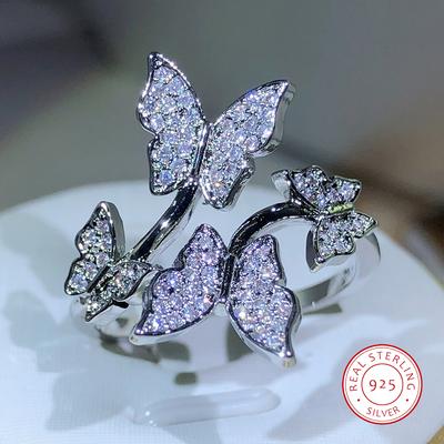 Sterling Silver Elegant Bow Ring Colorful Resizable Ring Inlay Zircon Ring Fashion Jewelry Wedding Engagement Ring