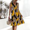 Plus Size V Neck Sleeveless Dress Meadow Daisy Print For Sunshine Park Picnic