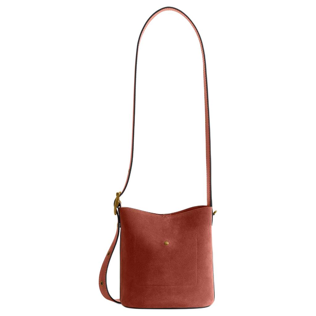 Coach Bleecker 12 Letter Print Gold Hardware Suede Bucket Bag Crossbody Shoulder Bag Mini Women bags Brown Red CCW84-B4AY