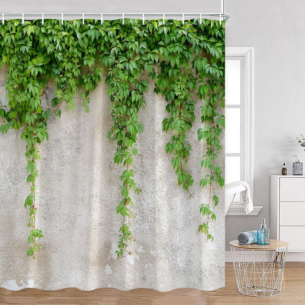 

Green Vines Wall Shower Curtains Green Plants Greenery Bathroom Decorations Vintage Landscape Polyester Bath Curtains With Hooks W60H190(CM)-1 Pcs