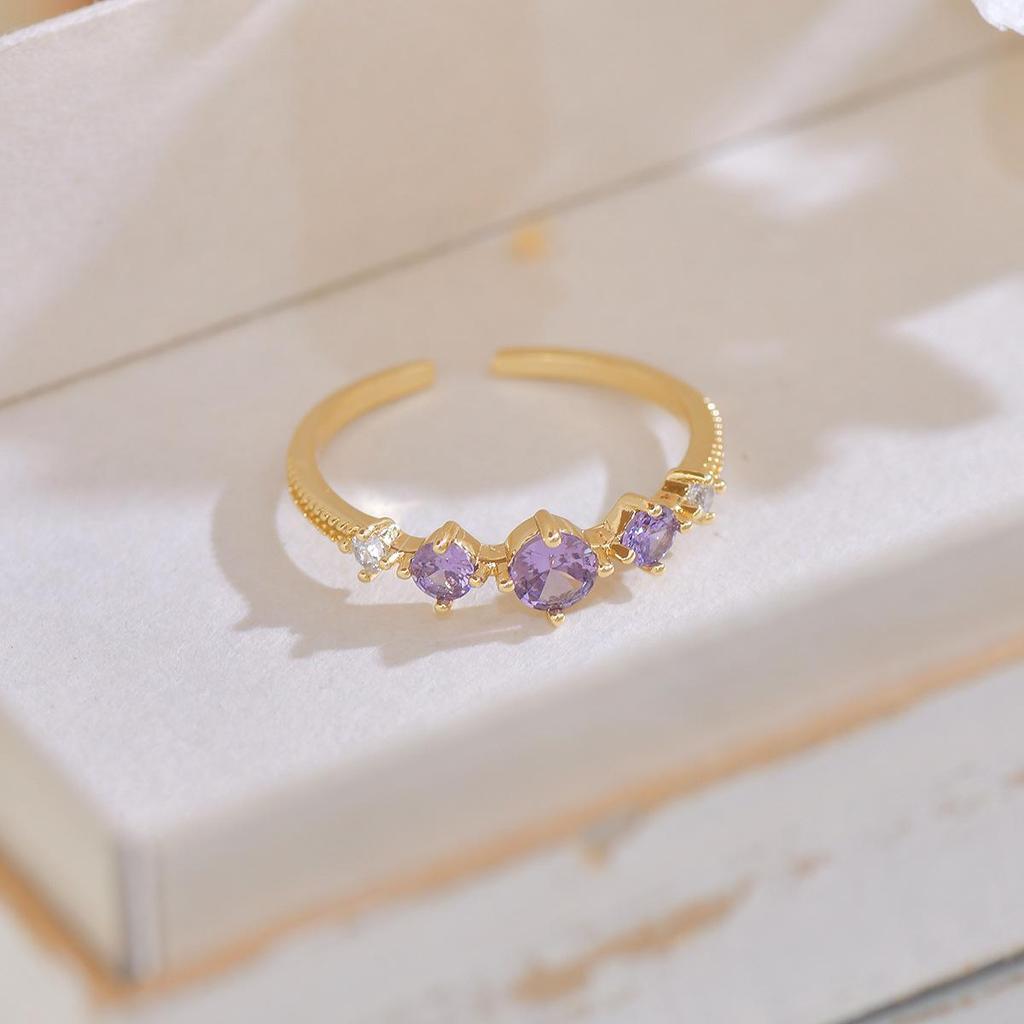 A541 French-Style Light Luxury Olive Green Zircon Women's Summer Open Ring Set