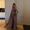 Spring Summer Women's Satin Ruched Ribbon Evening Dress, Elegant Formal Party Gown for Women European & American Style
