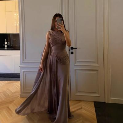 Spring Summer Women's Satin Ruched Ribbon Evening Dress, Elegant Formal Party Gown for Women European & American Style