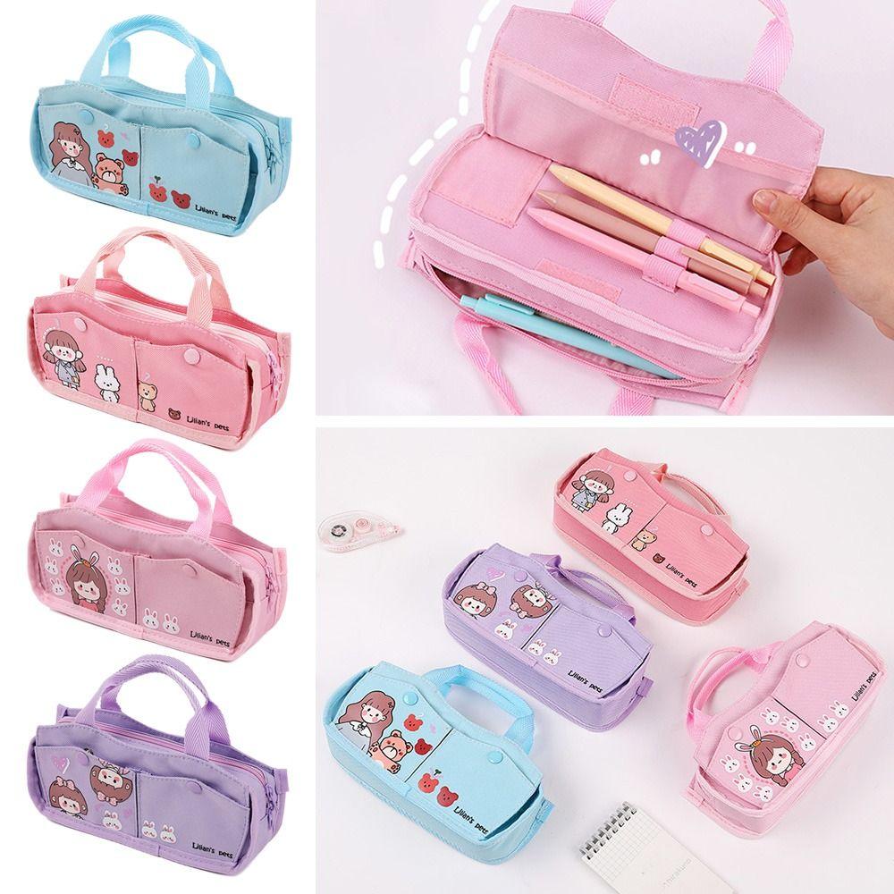 

Oxford Cloth Cartoon Portable Large Capacity Pencil Bag Cartoon Pen Bag Stationery Box Simple