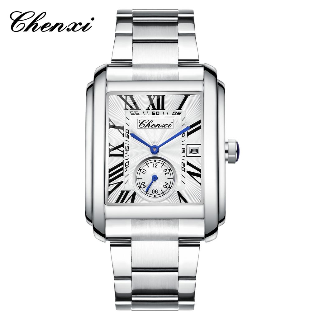 Chenxi Men's Watches Square Dial Original Quartz Watch for Men Waterproof Luminous Stainless Steel Wristwatch Male Date Clock