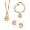 Minimalist Gold-Plated Titanium Steel Pendant with Diamond-Accents - Geometric Oval Design Jewelry Set.