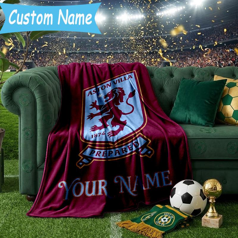 Custom Name Aston Villa Pride Flannel Blanket, Use for Birthday/Holiday Gift, Soft Blanket for Sofa/Bed/Camping/Office, Home Decor