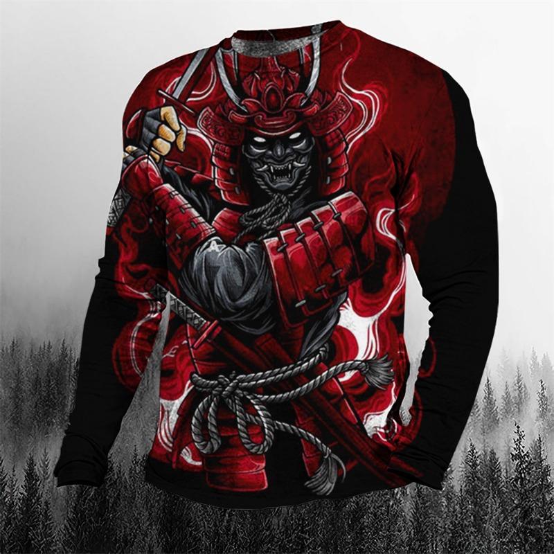 Super Cool Vintage Japanese Samurai Men's T-shirt O-Neck Cotton Men's Clothing Oversized Casual Long Sleeve Tops 3D Printed