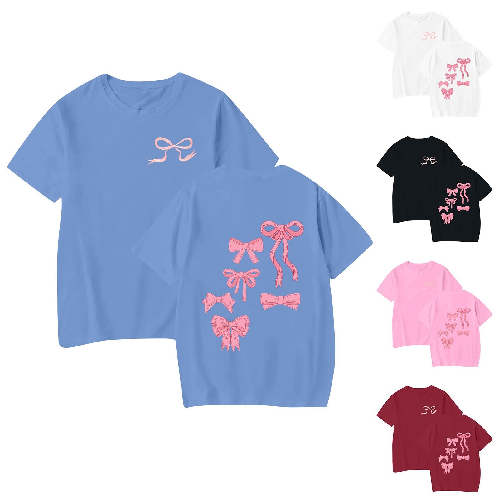 

Женский топ с круглым вырезом, короткими рукавами и принтом в виде банта M винный