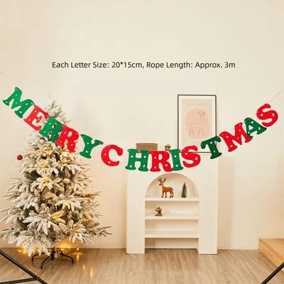 Felt Christmas Banner Elk Design Red Green Felt Christmas Banner Santa Design Hanging Ornament Xmas Pull Flag New Year Party