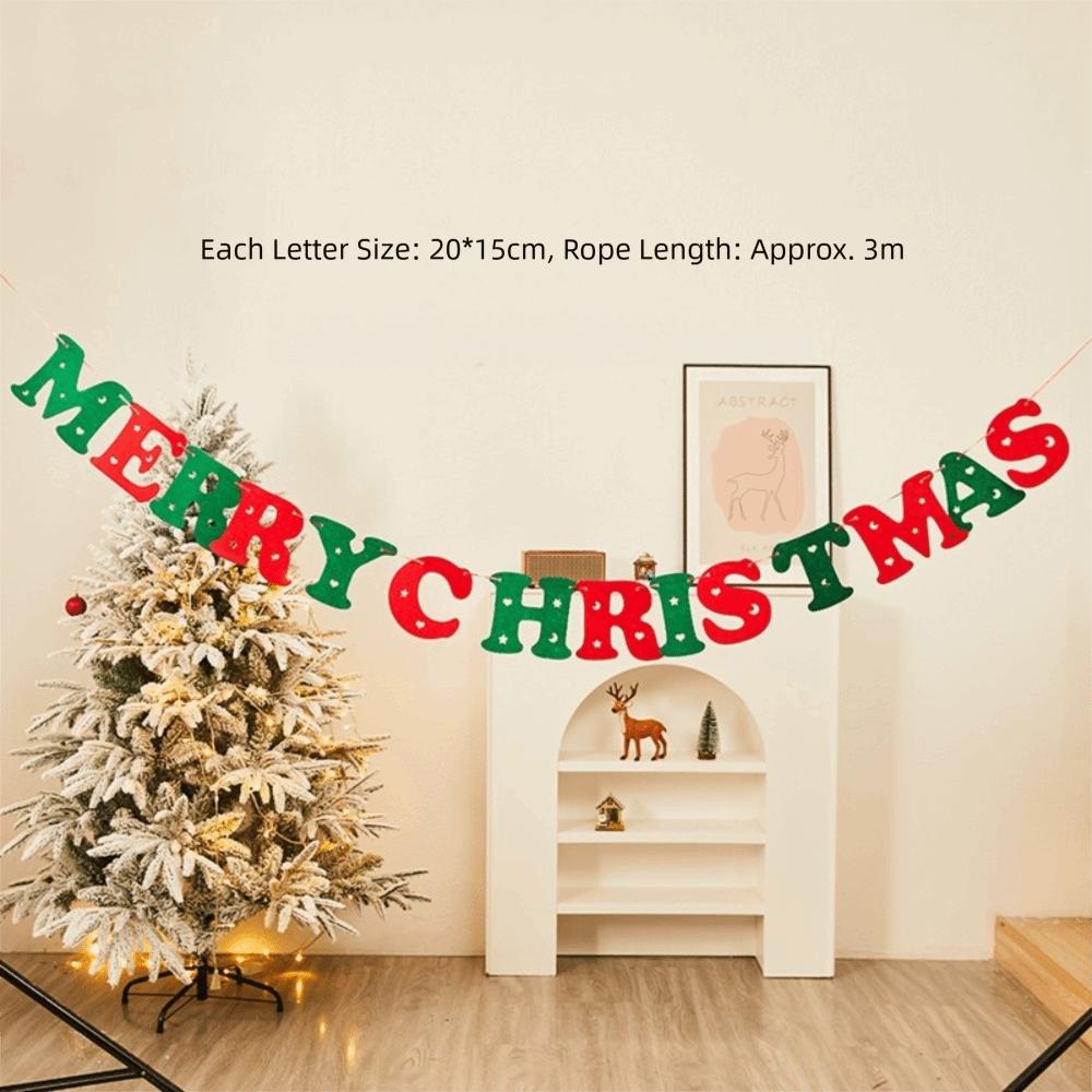 Felt Christmas Banner Elk Design Santa Design Xmas Pull Flag Hanging Ornament Red Green Felt Christmas Banner Wall Decor