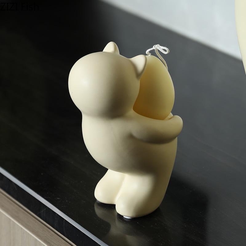 Milky Yellow Yoga Cat Candle Holder Ceramic Candlestick Desk Decoration Wax Melt Burner Aroma Diffuser Home Aroma Container