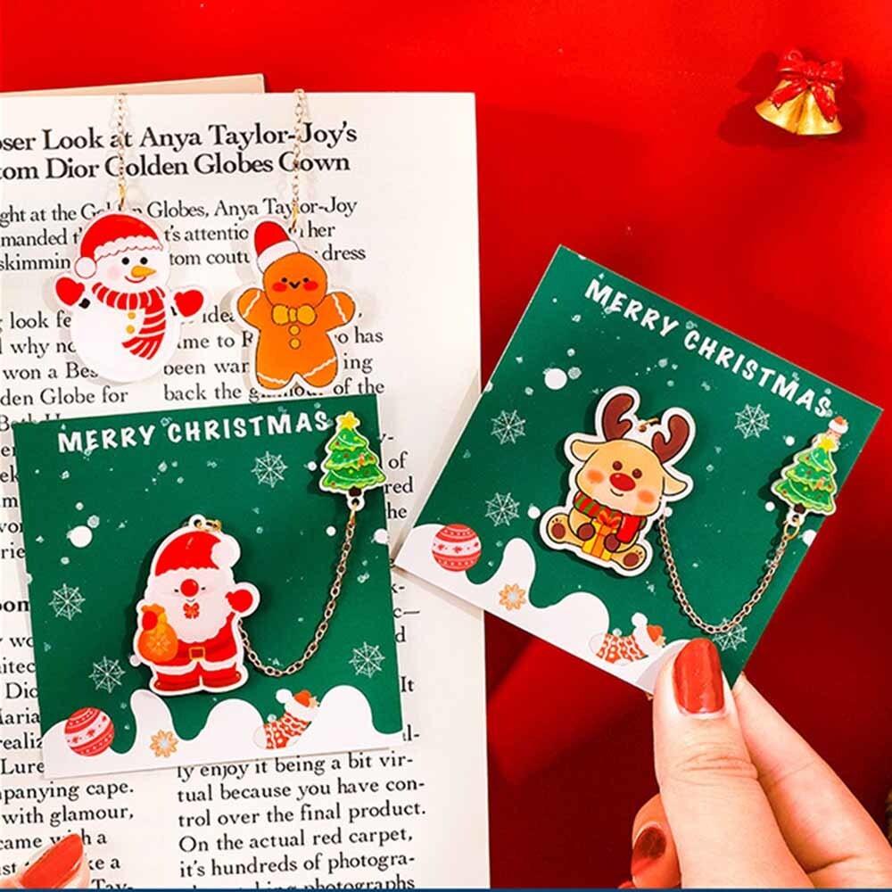 1 Piece Cartoon Christmas Metal Santa Claus Acrylic Pendant Bookmark School Office Supplies Bookmarks Cute Stationery