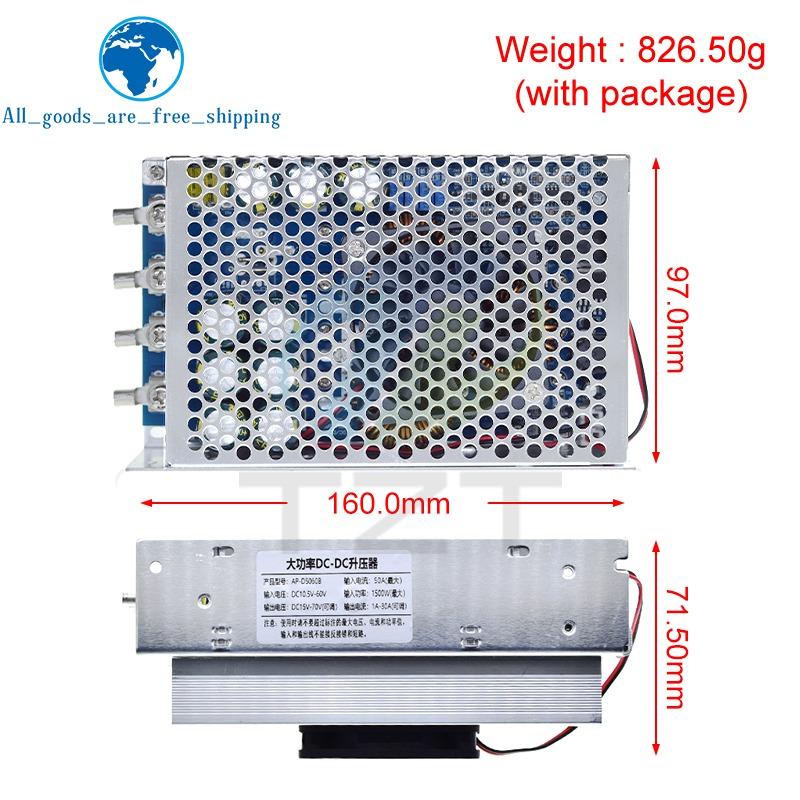 1500W 50A High Power Charging Power Supply DC-DC 10.5-60V to 15-70V Step Up Boost Converter Voltage Regulator Power Transformer