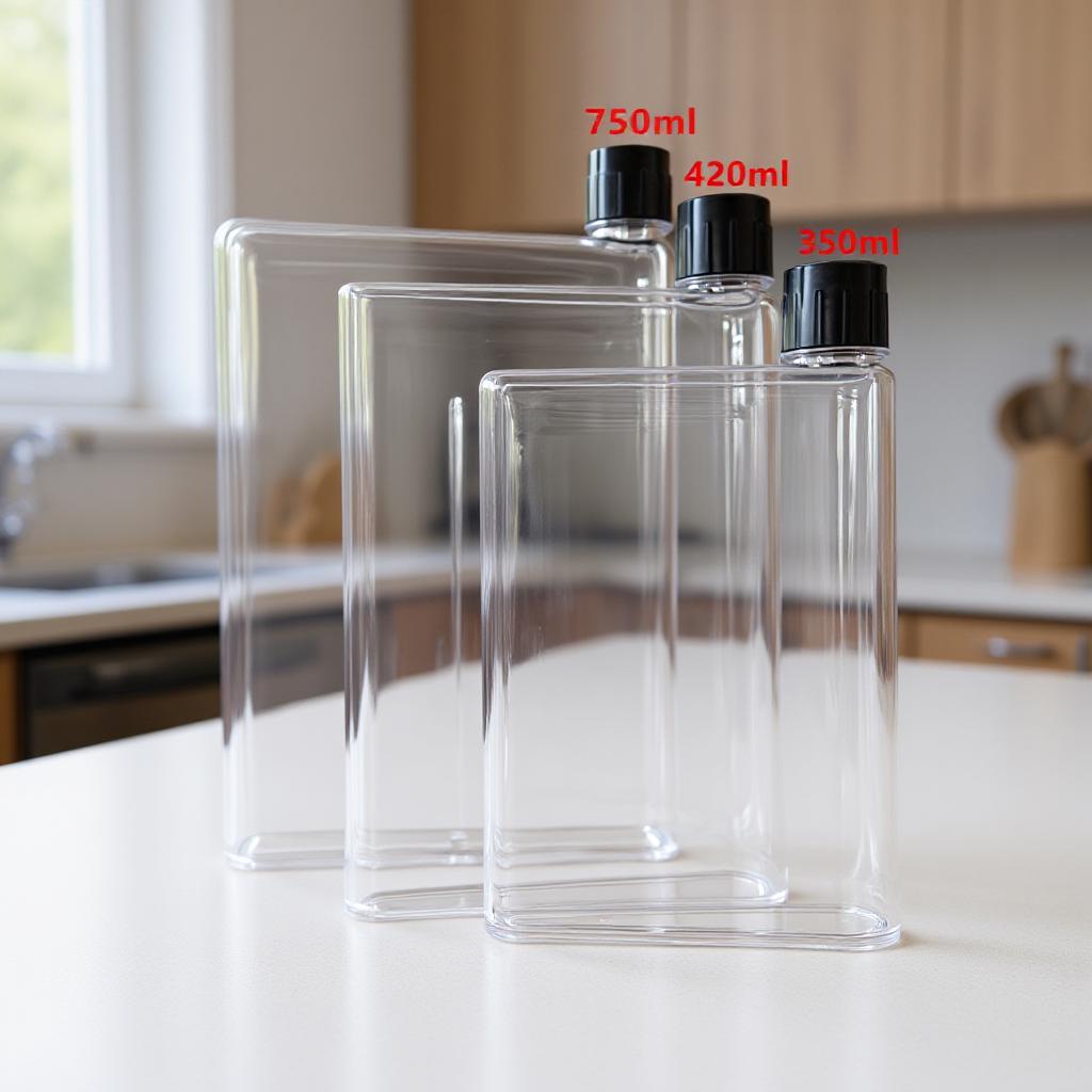 European & American Trendy Square Flat Water Bottle - Portable Outdoor Notebook Style 350ml прозрачный