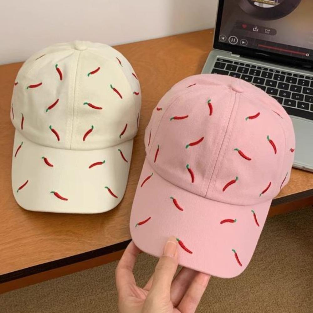 Sunscreen Red Pepper Hat Peaked Cotton Baseball Cap Chili Embroidered Baseball Cap  Summer