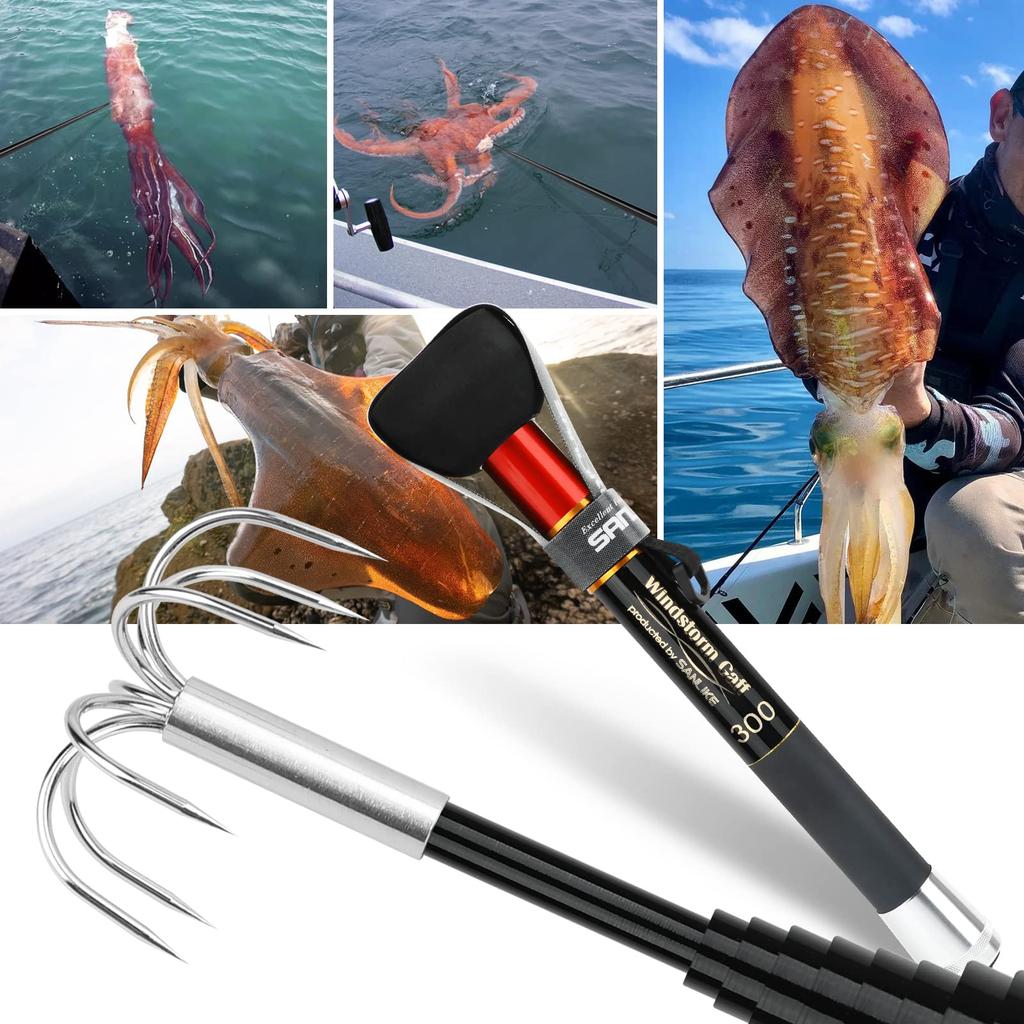 SANLIKE Windstorm Squid Gaff, Extendable Ultra-Short Joint Gaff for Squid Fishing, Red, 3m