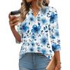 Women's Fashionable Casual Retro Floral V-Neck Decorative Button Three-Quarter Sleeve T-Shirt Top