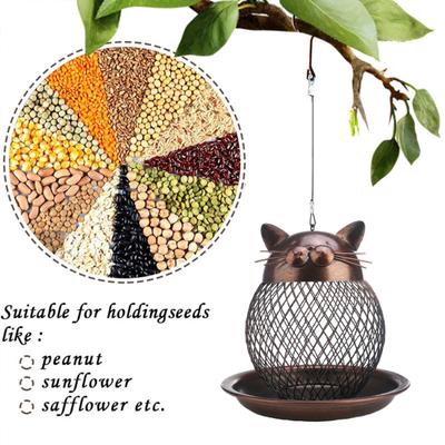 Alimentador de pássaros selvagens estilo gato vintage com defletor fácil preenchimento espaçoso espaço de pé decoração de jardim presente