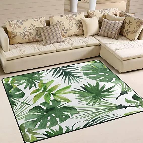 

Living Room Black Gold Tropical Leaf Rug Home Non-slip Kitchen Corridor Entrance Mat 40x60cm