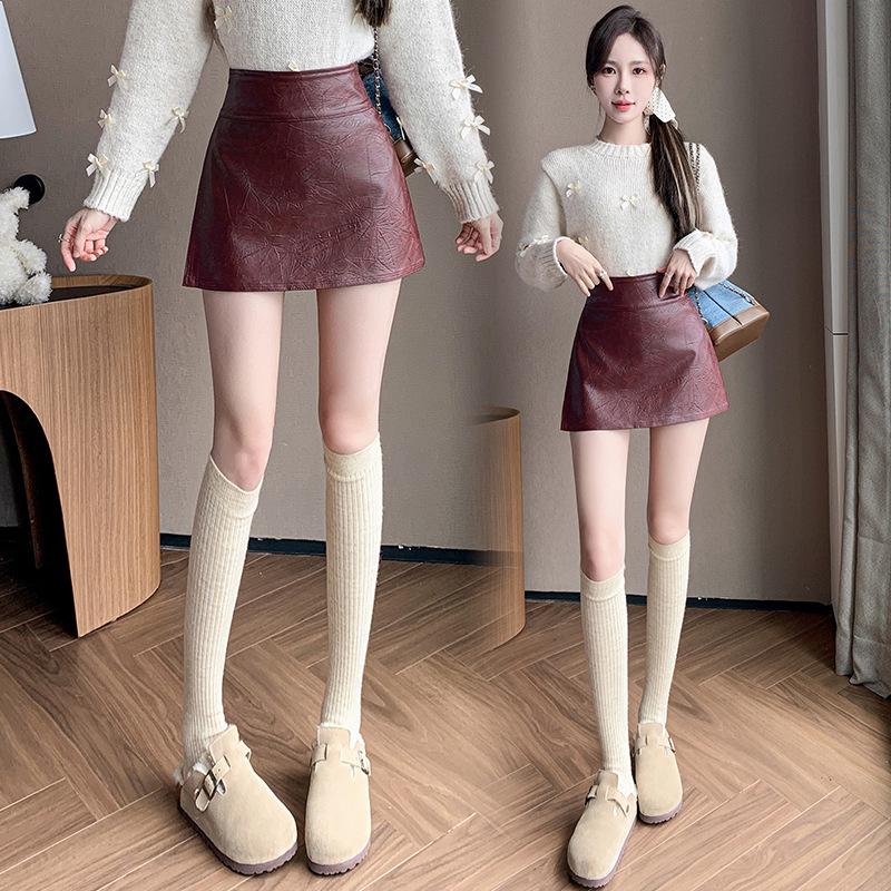 A-line High-Waisted PU Leather Skirt - Short, Sexy & Versatile for Women, 2025 Autumn/Winter Fashion