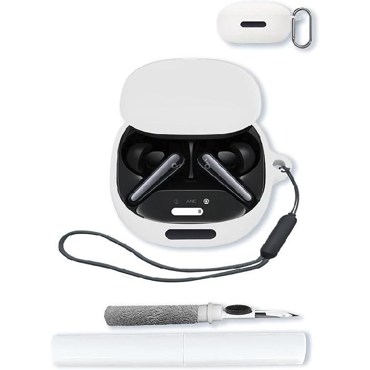 

Чехол для беспроводных наушников Soundcore Liberty 4 Pro с шумоподавлением от Anker, мягкий защитный, противоударный, силиконовый чехол-накладка BOVUGAC с брелоком и белый