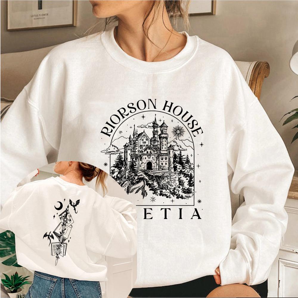 Vintage Xaden Riorson House Oboustranná mikina Plamen Železa Mikina Unisex s dlouhým rukávem a kulatým výstřihem Knižní dárky Top