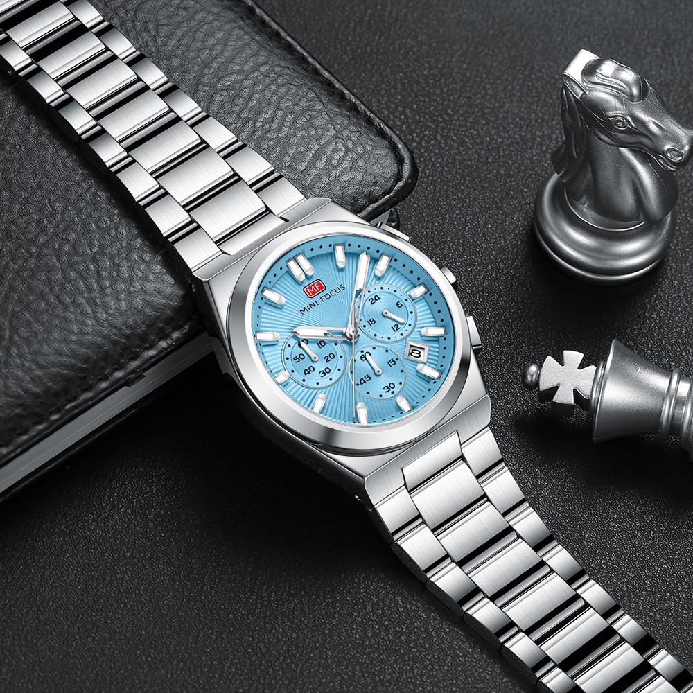 Fashion Men's Business Watches Yellow Green Dial Stainless Steel Strap Luminous Wateproof Quartz Wristwatch with Calendar