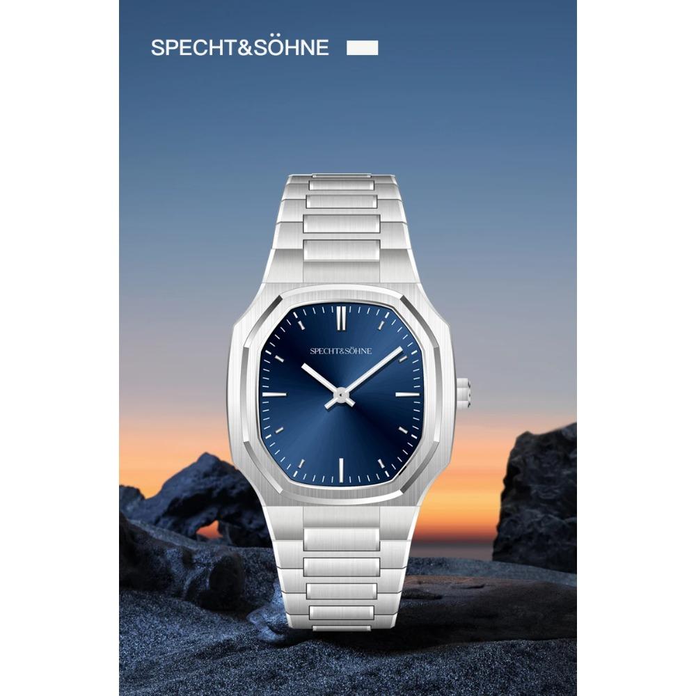 New Fashion Specht & Söhne Ultrathin Quartz Watch For Men Ice Blue Color Stainless Steel Watches Sapphire Crystal 50M Waterproof