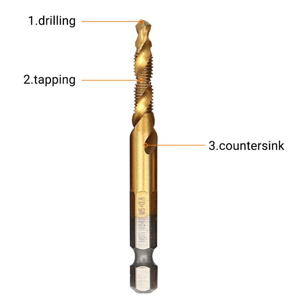 6pcs Metric Thread M3-M10 Titanium Coated HSS Drill and Tap Bits 1/4" Hex Shank Screw Taps Tool Set