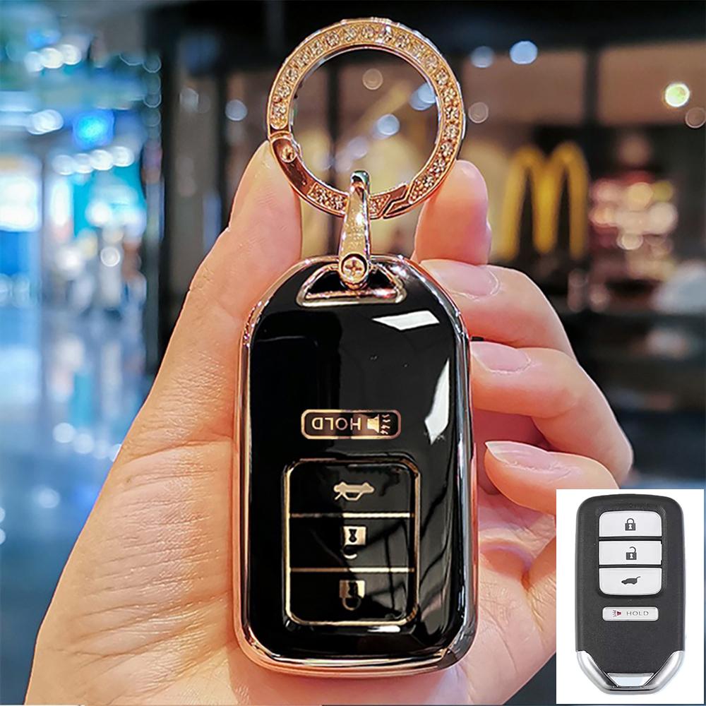 4 Tlačítka Pokovený TPU Kryt Pouzdro na Klíčenku Auta Pro Honda Accord Ex Exl Civic Crv Hrv Pilot Ridgeline - Pocketor
