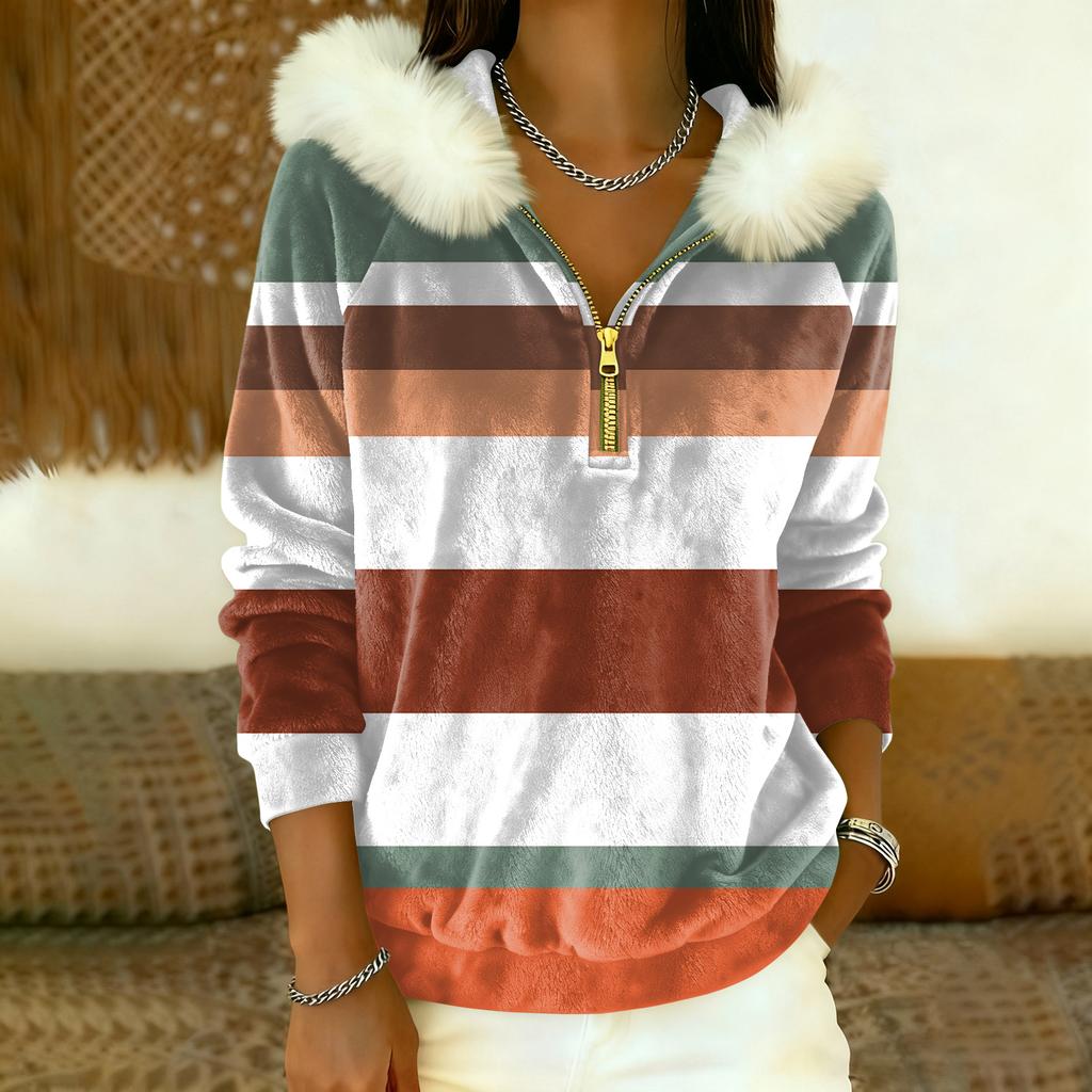 Women's Loose And Comfortable Casual Fashion Half-Zip Hooded Long Sleeve Conventional Printing Top