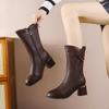 Best-selling Soft Leather Chunk-heeled Ankle Boots, High-heeled Mid-calf Boots, and Versatile Women's Shoes