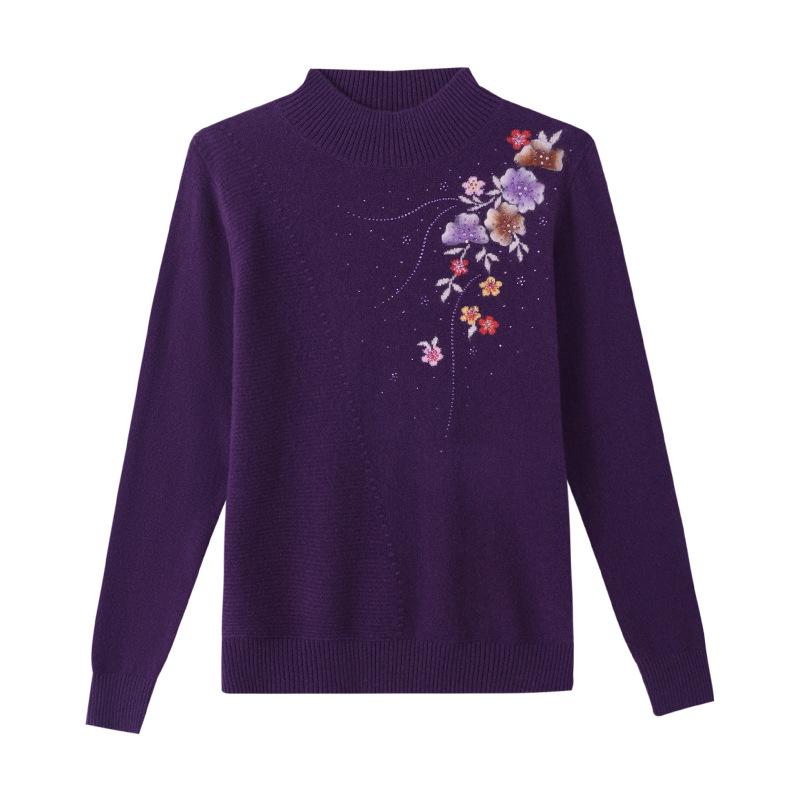 All-Wool High Neck Knitted Sweater for Middle-Aged & Elderly Women - Autumn/Winter 2023 Fashion