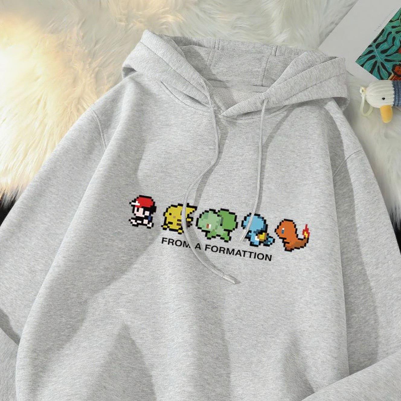 

Чоловіча осінньо-зимова толстовка з капюшоном - Американський вуличний стиль, Покемон Принт Повсякденний топ XL