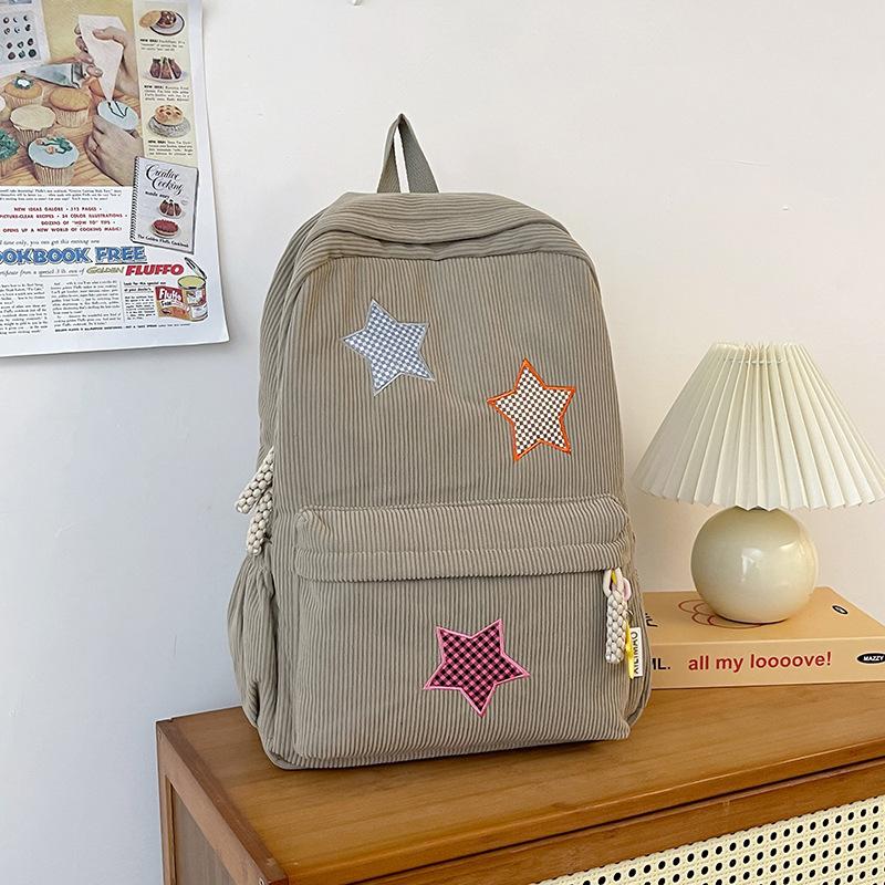 Schoolbag small schoolbag for women, Korean style INS corduroy star pattern, high school student small backpack, large capacity student backpack
