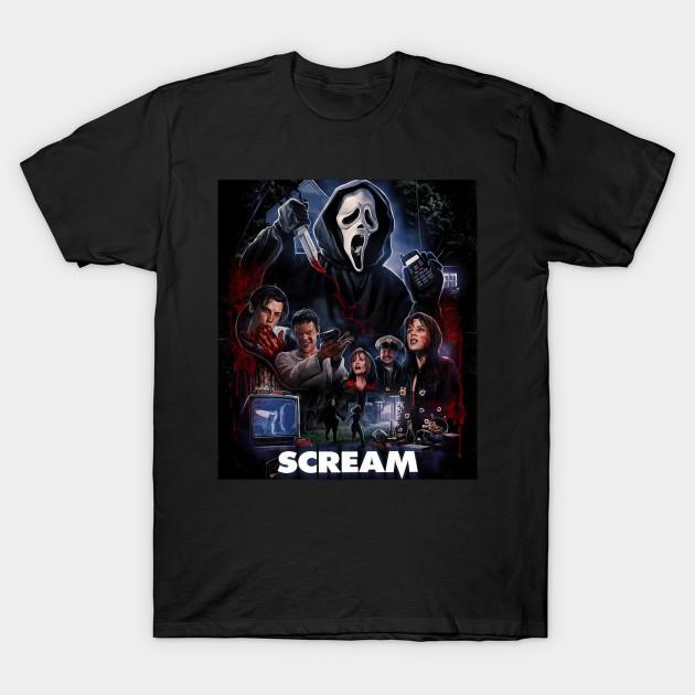 Men Black Print T-shirt Scream Horror Movie Artwork Poster - Abo Tiz #13751 No-Cut Transfer Paper Print Cotton Tshirt - Men s... S разноцветный