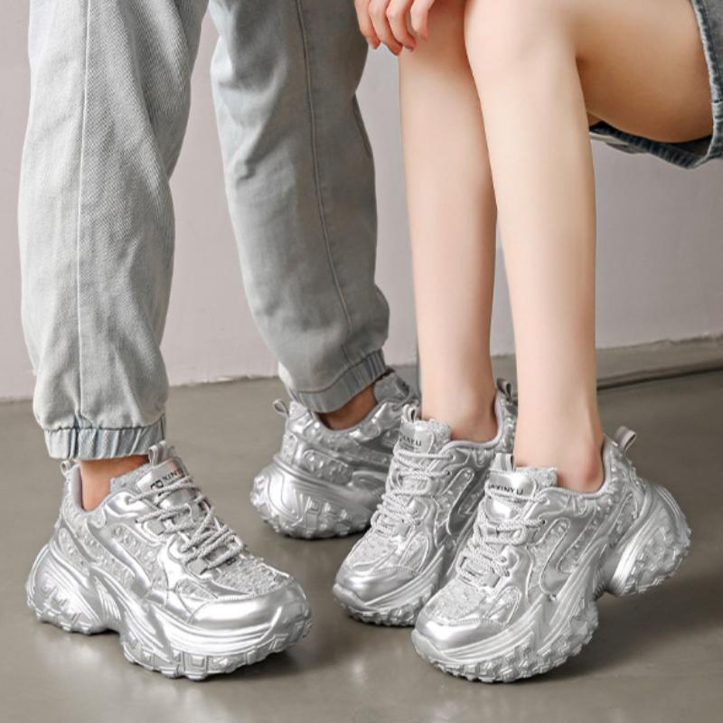 Couples' Dad Shoes Women's Platform Thick-soled Lace-up Casual Shoes for Commuting To Work Comfortable Shoes