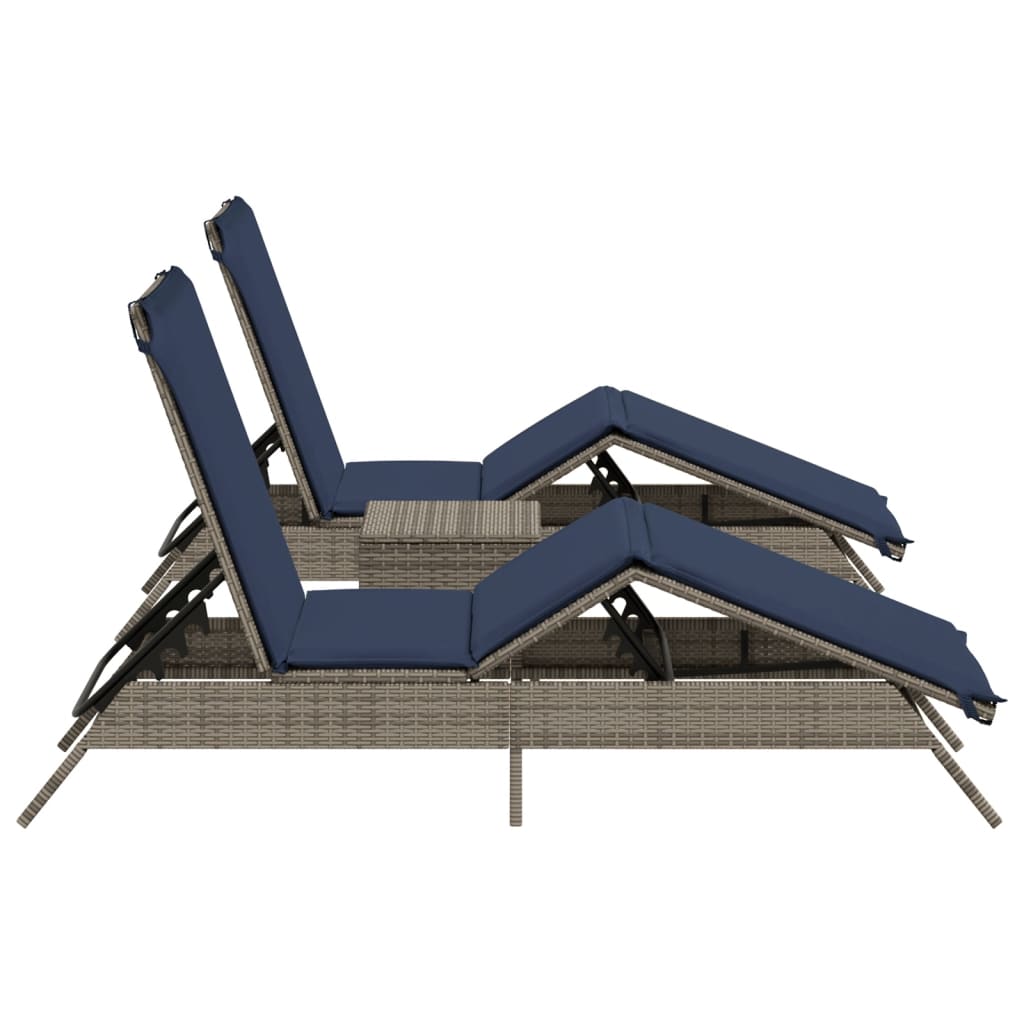 2 Piece Sun Lounger Set with Table Grey Poly Rattan