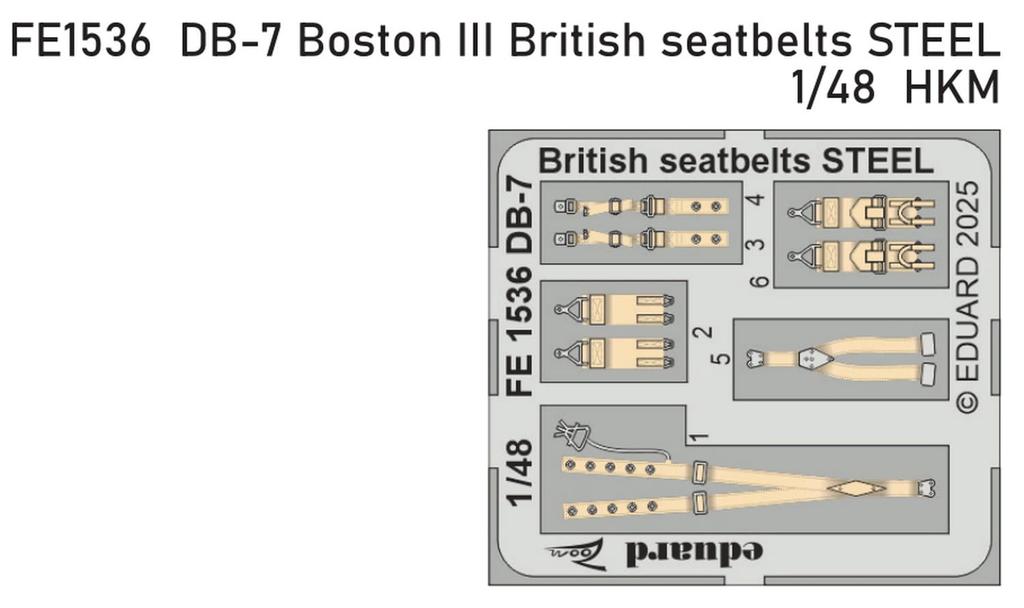 Eduard Boston III British Military Seatbelts Stainless Steel HK Plastic Model Parts EDUFE1536 1/48 DB-7 (for Models) (Airplane)