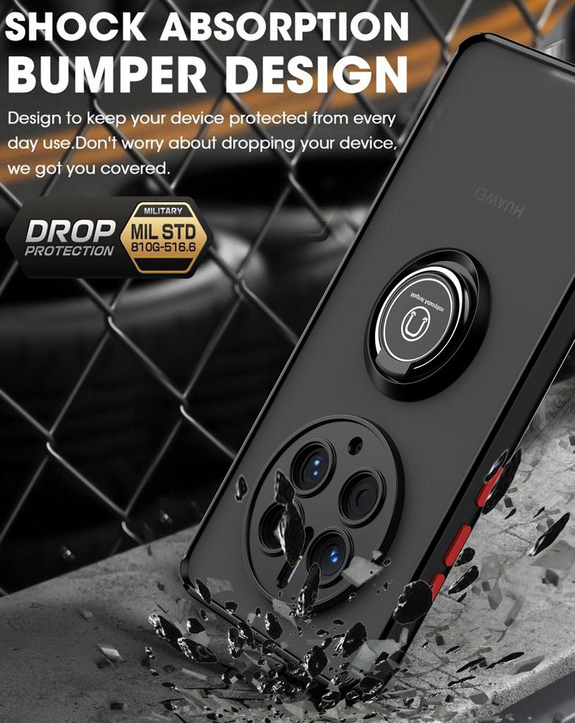 Shockproof Matte Case for Huawei Mate 50 Pro Cover For HUAWEI 40 30 Pro Metal Ring Holder Armor Hard Cover Phone Case