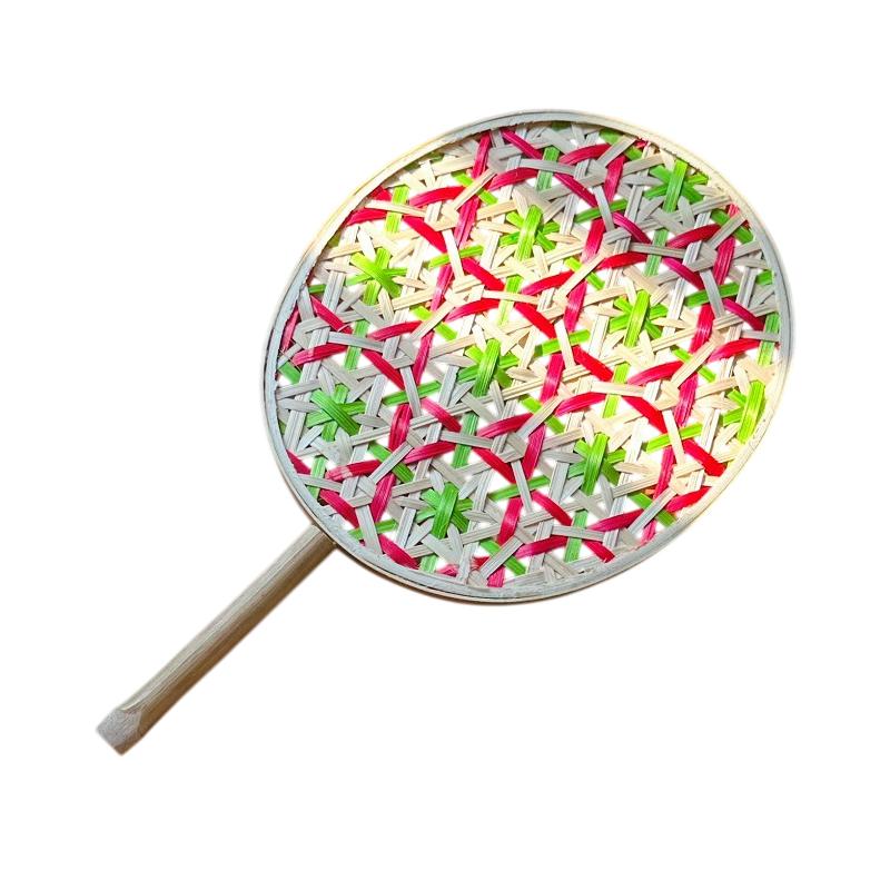 

1Pc Handmade Palace Bamboo Braided Fan Ancient Colorful Bamboo Weaving Fan Summer Fan Home Decoration Crafts зелений