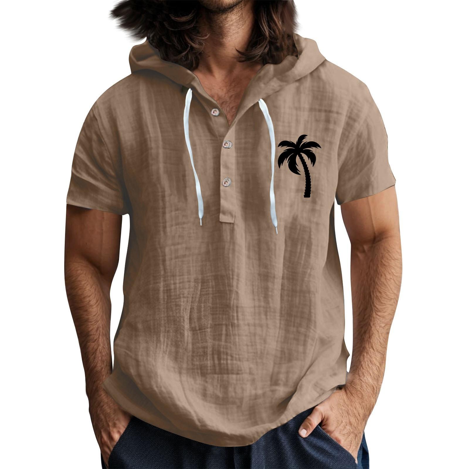 

Чоловіча повсякденна футболка з короткими рукавами та капюшоном, застібнута на ґудзики, з відкритим коміром S