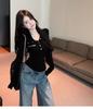 Women's Spicy Girl Style Stand-Collar Slimming Slim-Fit Long-Sleeve T-Shirt, Autumn/Winter, Stylish Waist-Cinching Base Layer