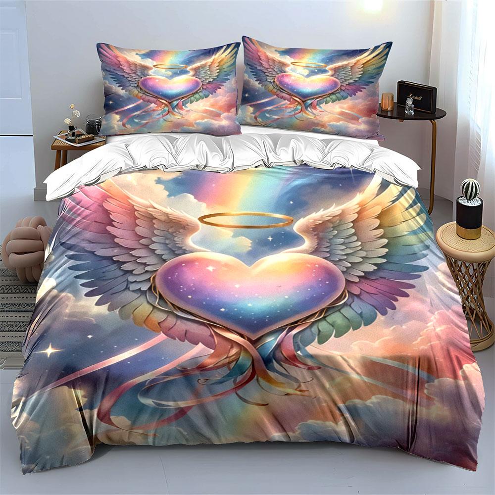 Angel Wings Heart Decor Set Soft Comfortable Duvet Cover Bedding Set Included 1*Duvet Cover & 2*Pillowcases, Gift