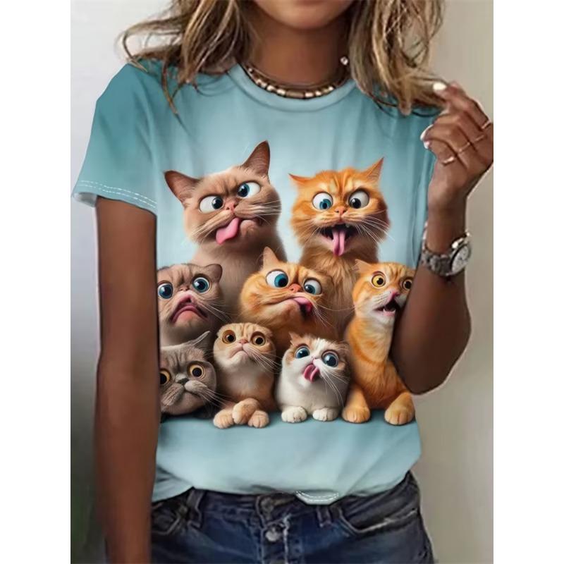 Ich will Kaffee T-Shirt Damen Lustiges Katze T-Shirt Sommer Kurzarm Y2k Tops Mode Hip Hop T-Shirts Kleidung