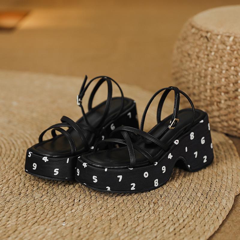 

Thick-soled wedge sandals for women, summer sweet and cool wind, one-word buckle belt for small people, 7cm higher waterproof table, Roman sandals fo 39 чёрный