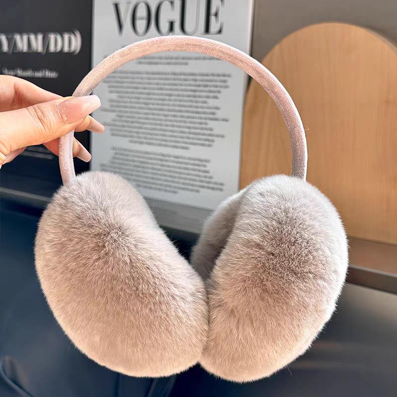 Women's Cute Plush Rabbit Fur Earmuffs: Warm, Windproof, and Retractable Ear Covers for Winter Cycling